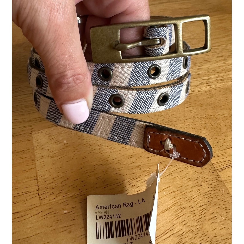 Rag & Bone Skinny Belt Blue White Striped Leather Small LW224142 NEW